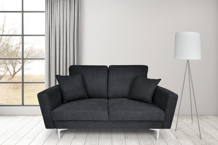 Divano 2 posti in tessuto vellutato nero piedi in metallo mod. Chloe DI2P-CH10FBC-PM