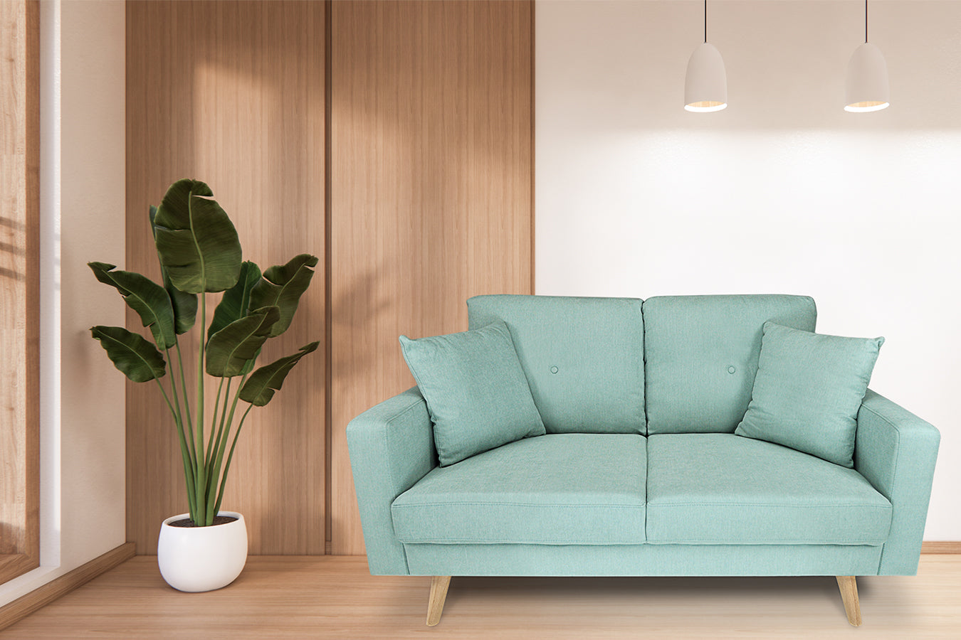 Divano 2 posti in tessuto vellutato verde tiffany piedi in legno - Chloe - DI2P-CH20FBC-PL