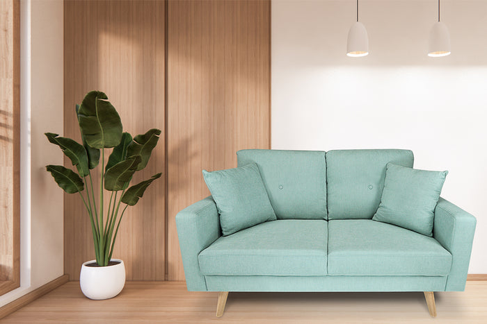 Divano 2 posti in tessuto vellutato verde tiffany piedi in legno - Chloe - DI2P-CH20FBC-PL