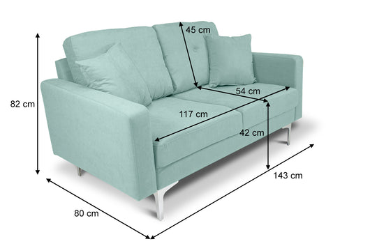 Divano 2 posti in tessuto vellutato verde tiffany piedi in metallo mod. Chloe DI2P-CH20FBC-PM