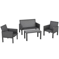 Salotto da Giardino con Divano da Esterno e Tavolino, Mobili da Giardino in Rattan Sintetico, Set 4 Pz, Grigio