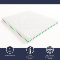 Topper matr. francese 140 x 190 Memory Foam Breeze 9 zone | H 5 cm | Italia