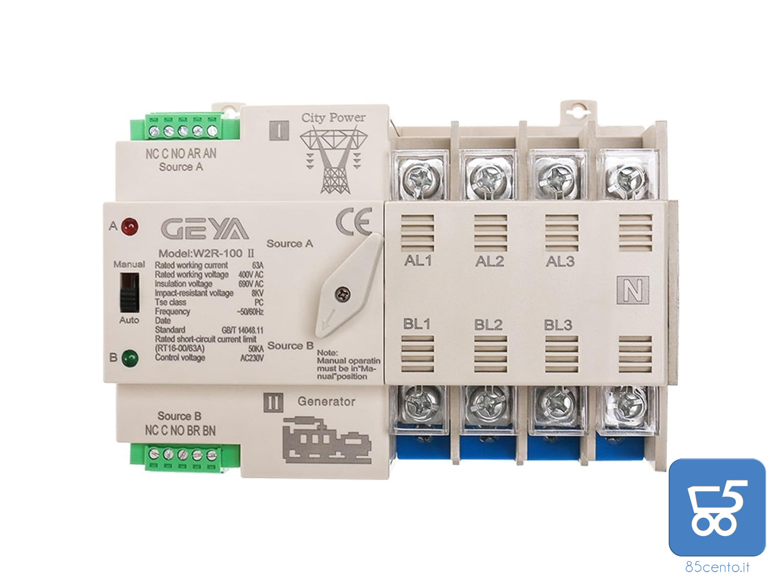 DIN Rail 4P ATS Switch Elettrico Manuale di Trasferimento 110V 220V Bobina Max 100A PC Tipo City Power al Generatore 1PC