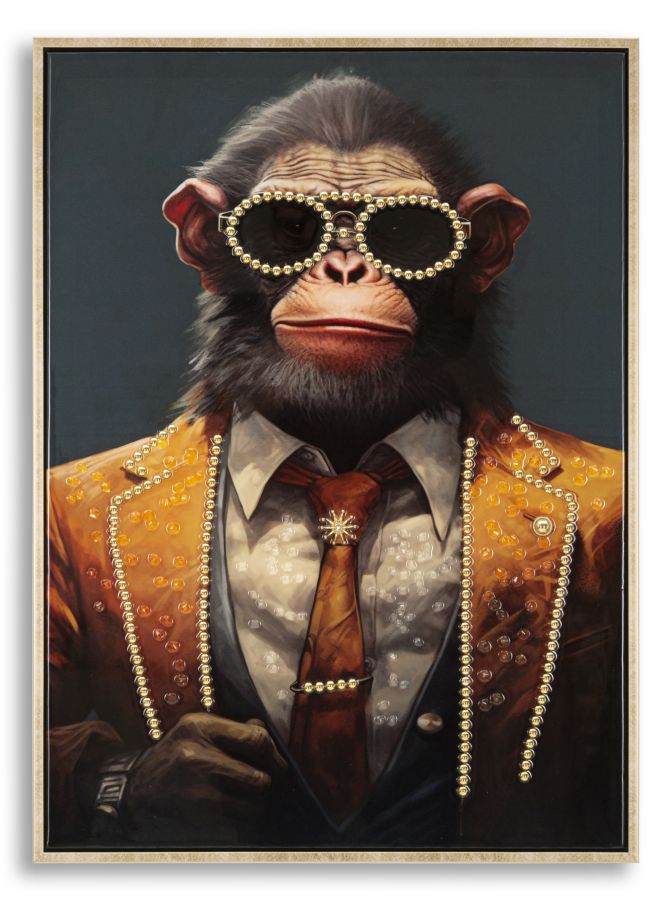 DIPINTO SU TELA LACCATO MONKY C/CORNICE CM 52,5X2,8X72,5