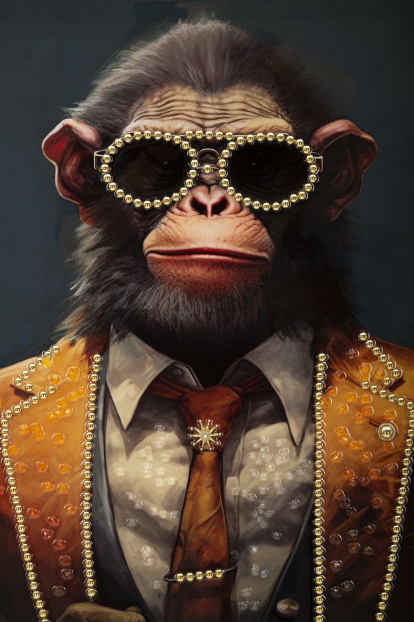 DIPINTO SU TELA LACCATO MONKY C/CORNICE CM 52,5X2,8X72,5