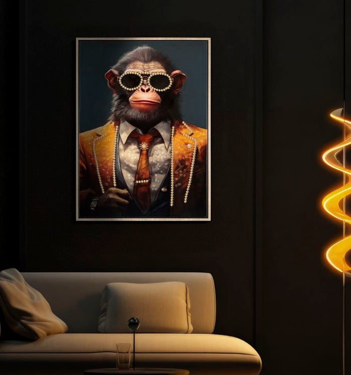 DIPINTO SU TELA LACCATO MONKY C/CORNICE CM 52,5X2,8X72,5