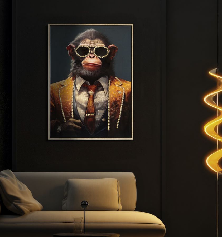 DIPINTO SU TELA LACCATO MONKY C/CORNICE CM 52,5X2,8X72,5