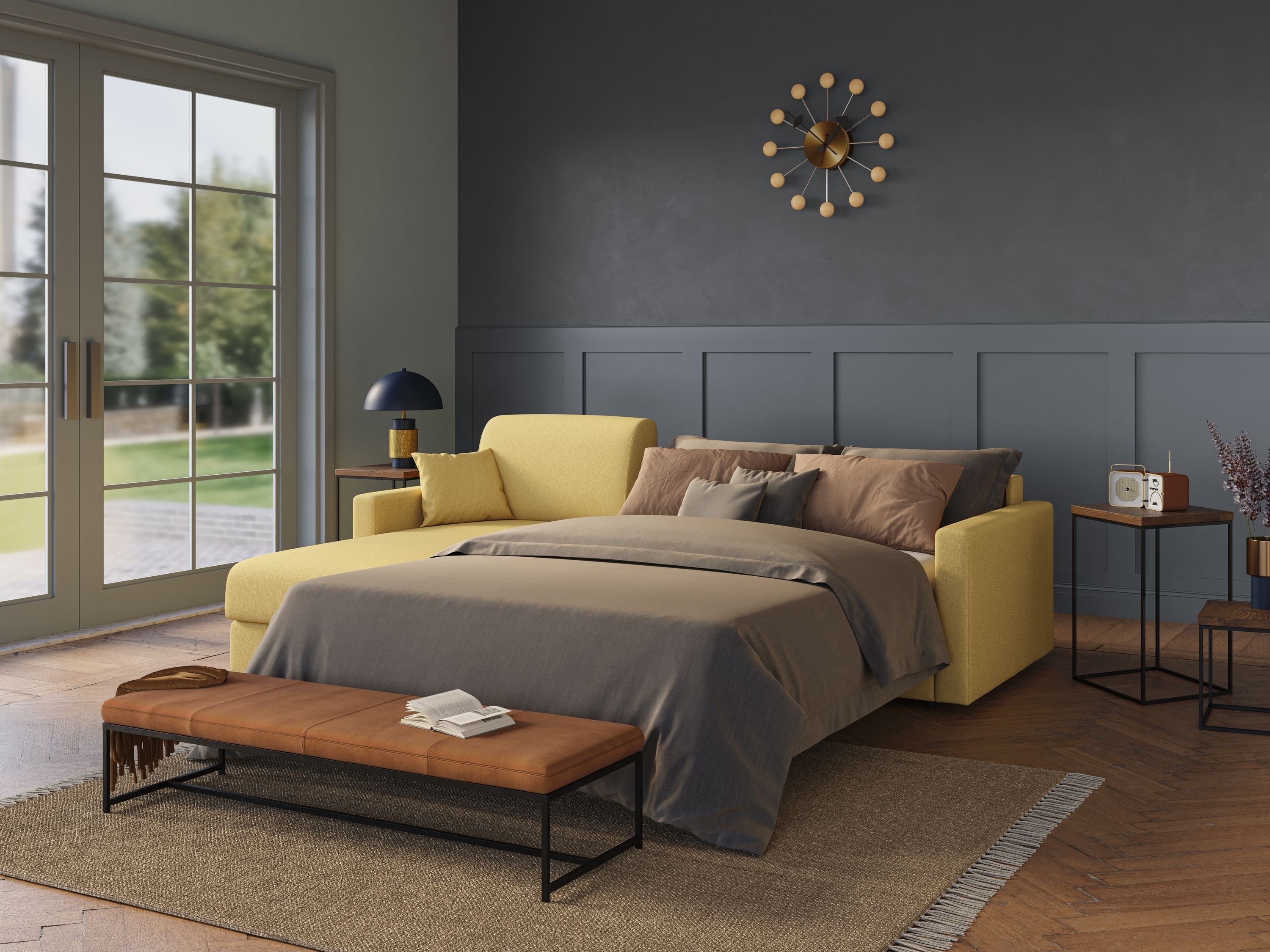 Chris Divano letto angolare 5 posti in tessuto impermeabile T13 268 cm Sinistro (mat. 140x197) grigio