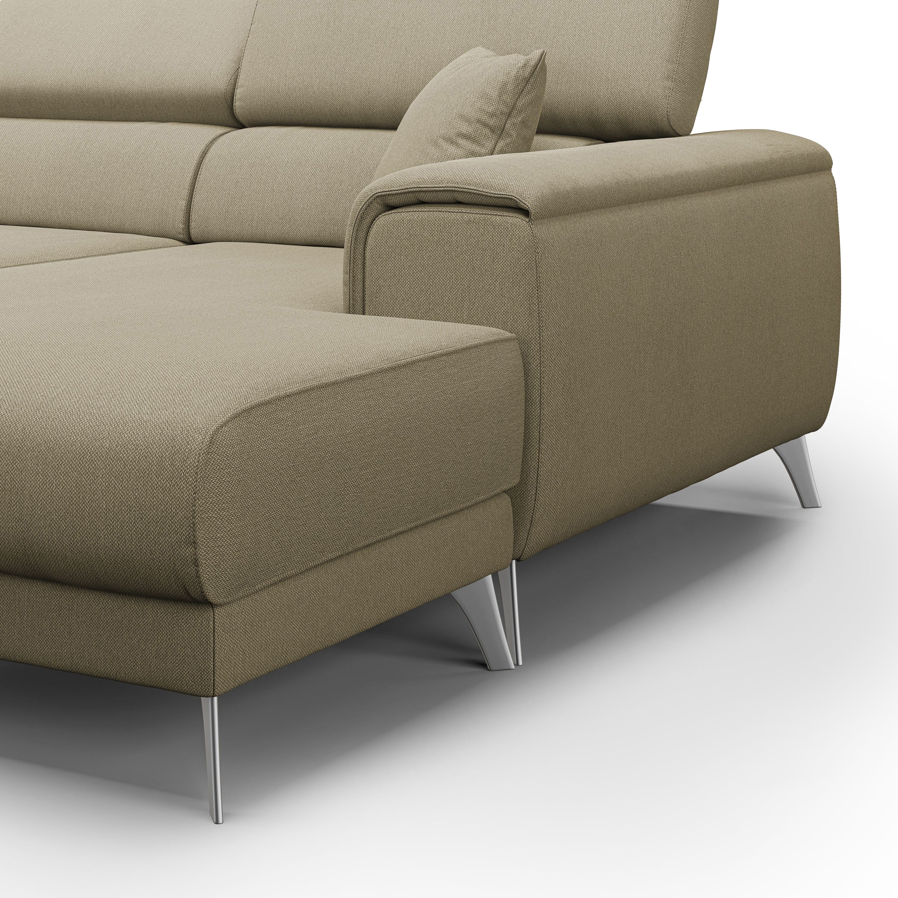 Fusion Divano angolare con sedute scorrevoli in tessuto morbido smacchiabile T05 260 cm Destro cammello