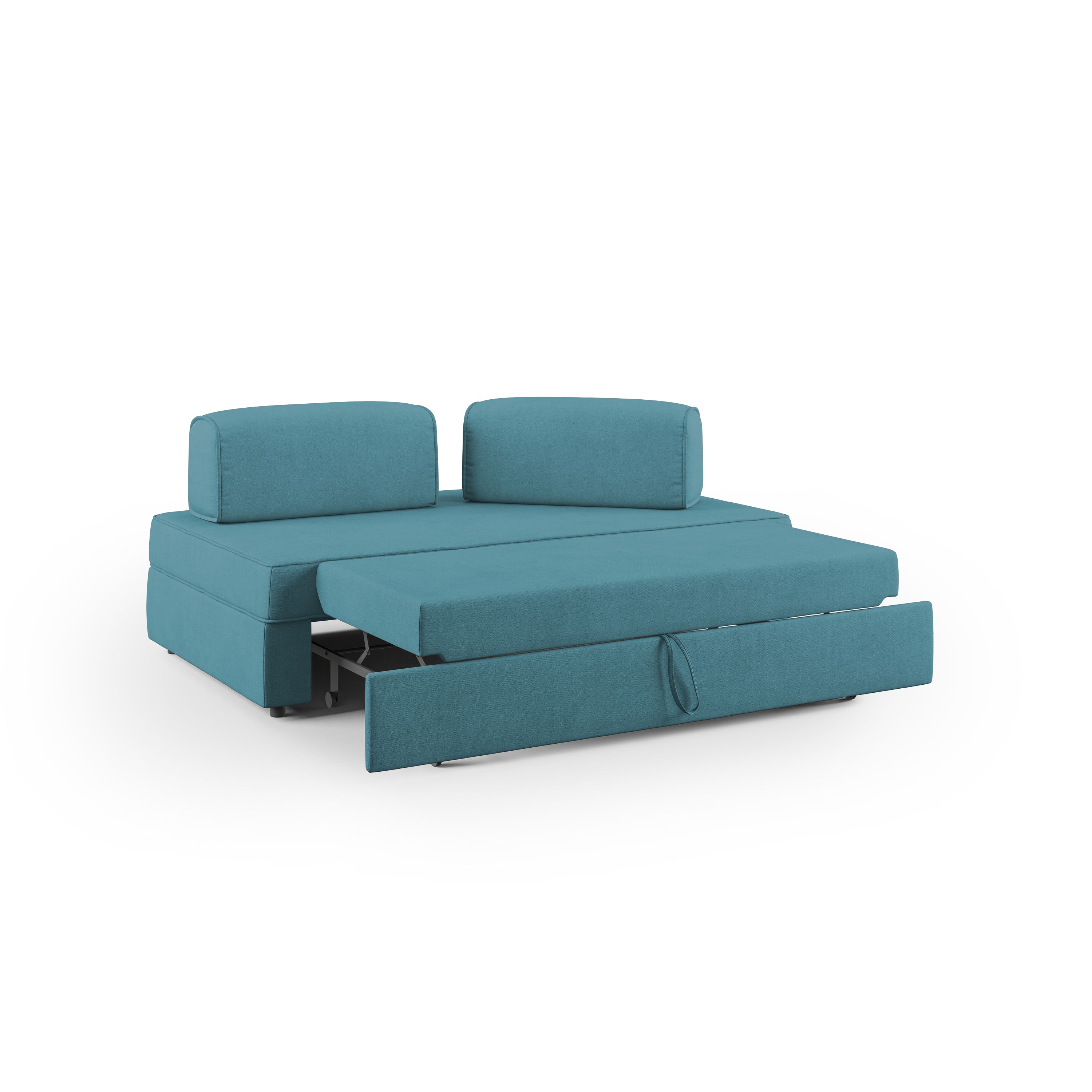 Liberty Divano con pouf estraibile e schienali movibili in tessuto morbido impermeabile T02 160 cm azzurro