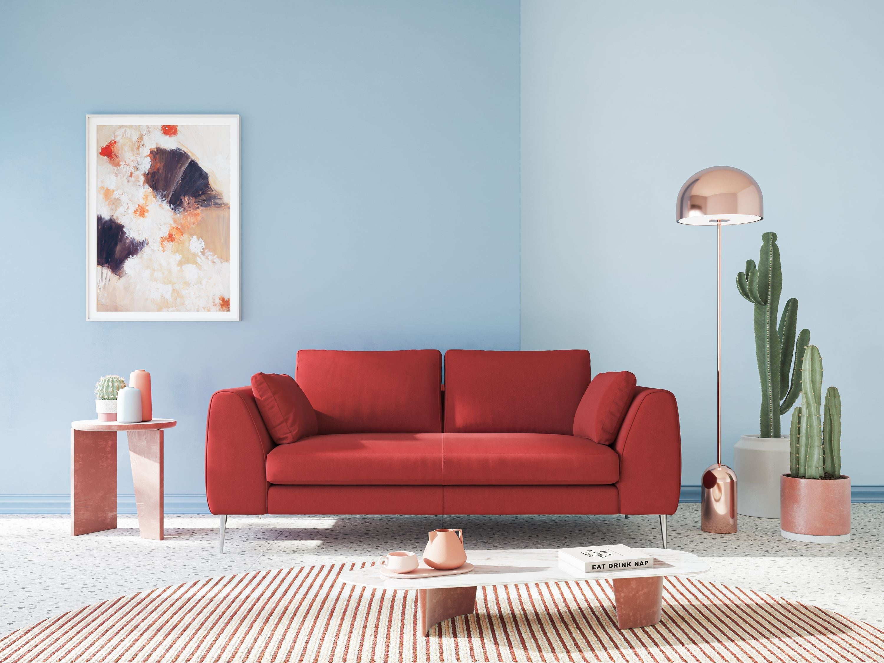 Plano Divano moderno in microfibra tecnica smacchiabile T11 196 cm rosso