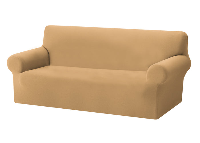 Copridivano Copriseduta Sofà Elasticizzato Tinta Unita Smile Tessuto Millerighe - 4 Posti - Cream