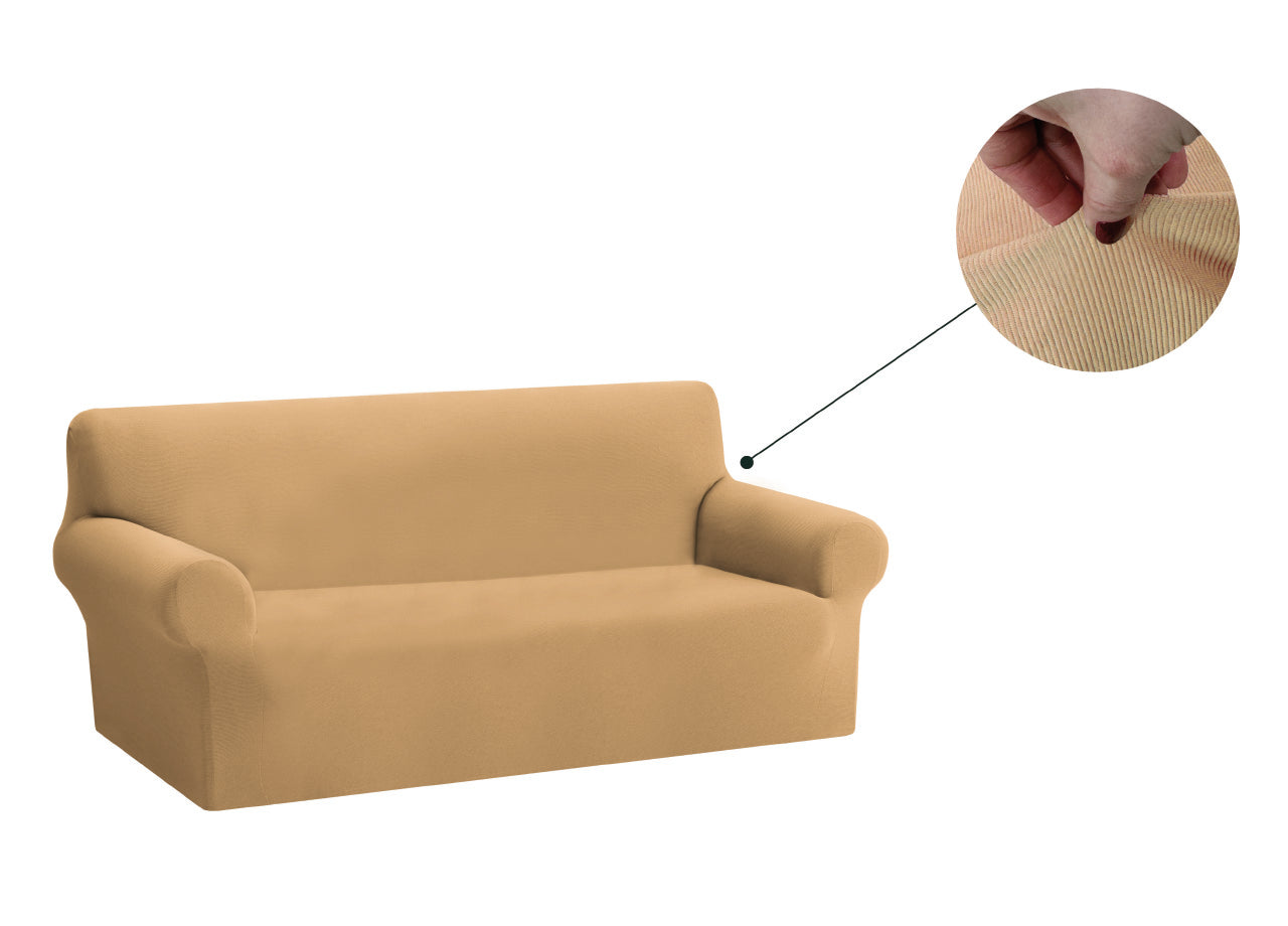 Copridivano Copriseduta Sofà Elasticizzato Tinta Unita Smile Tessuto Millerighe - 4 Posti - Cream