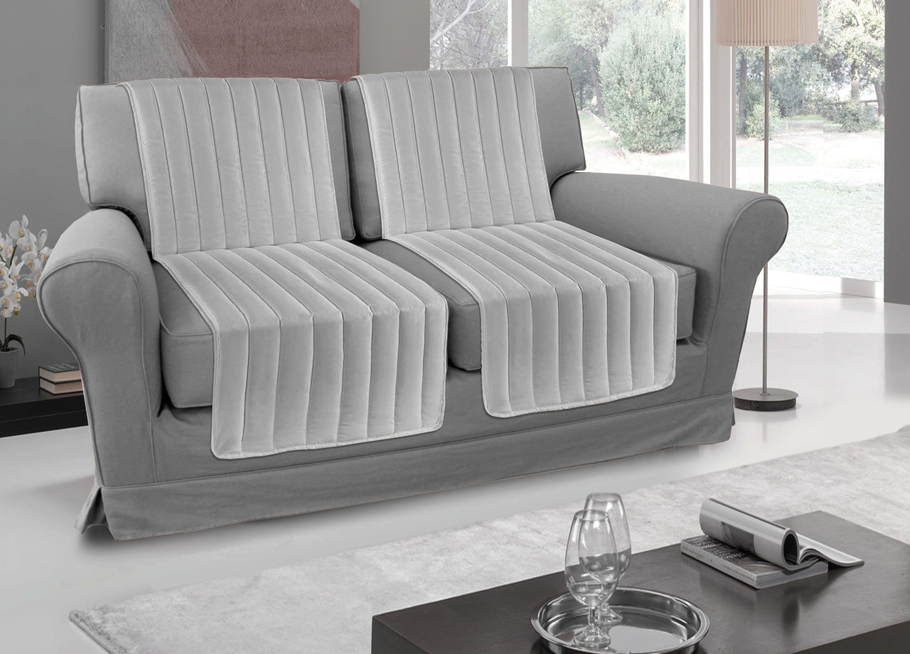 Copridivano A Fasce Trapuntate Proteggi Seduta Modello Stripe Colore Grigio - 3 Coppie - Grigio