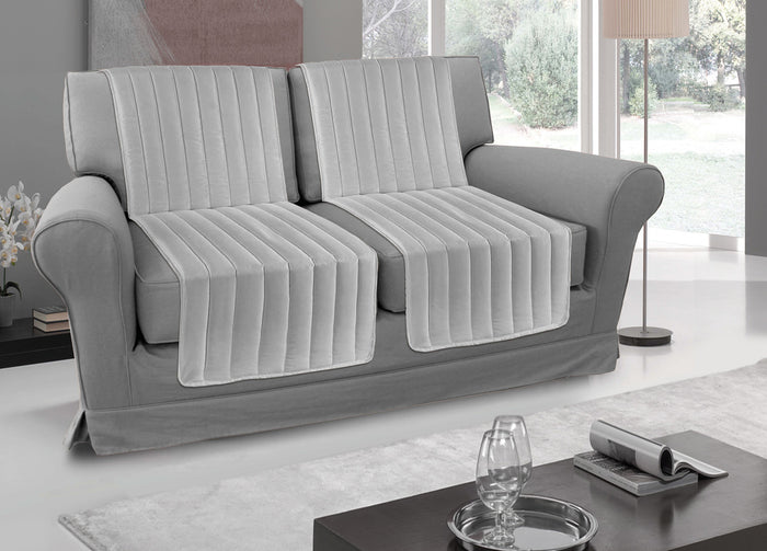 Copridivano A Fasce Trapuntate Proteggi Seduta Modello Stripe Colore Grigio - 3 Coppie - Grigio