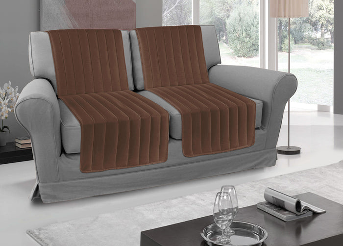 Copridivano A Fasce Trapuntate Proteggi Seduta Modello Stripe Colore Marrone - 1 Coppia - Marrone