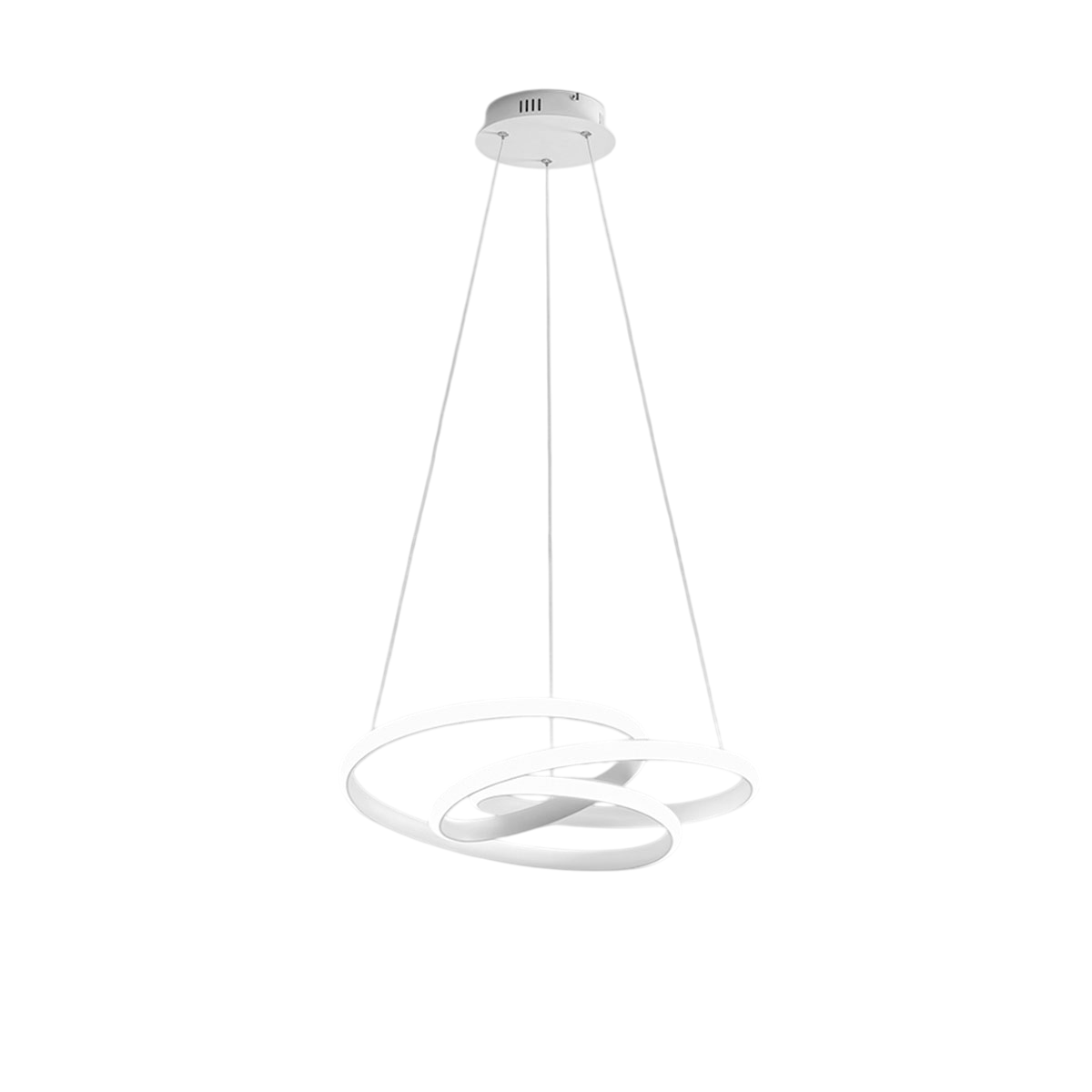 Diva - Lampada a sospensione led 47W dimmerabile - Design moderno in alluminio bianco satinato, luce calda 3000K, anelli intrecciati d.65cm