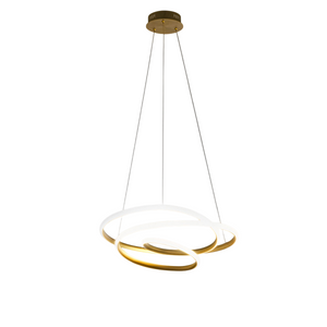 Diva - Lampada a sospensione led 47W dimmerabile - Design moderno in alluminio oro spazzolato, luce calda 3000K, anelli intrecciati d.65cm