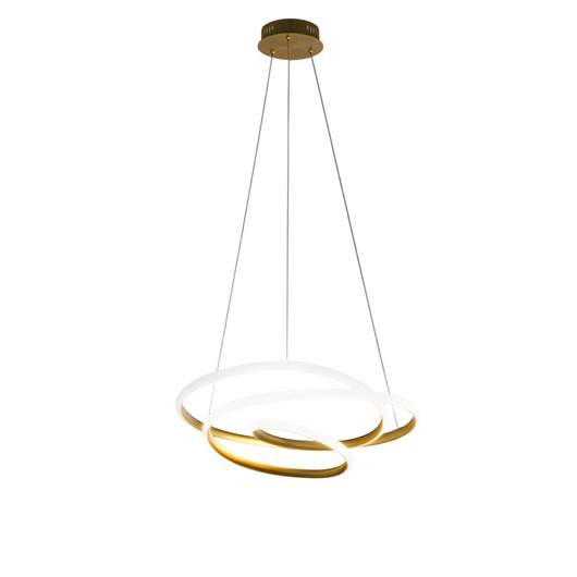 Diva - Lampada a sospensione led 47W dimmerabile - Design moderno in alluminio oro spazzolato, luce calda 3000K, anelli intrecciati d.65cm