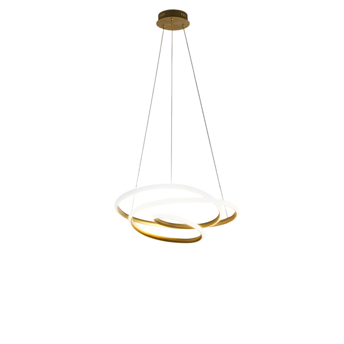 Diva - Lampada a sospensione led 39W dimmerabile - Design moderno in alluminio titanio, luce calda 3000K, anelli intrecciati d.50cm