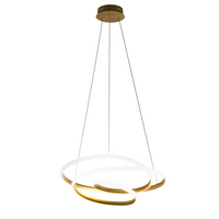 Diva - Lampada a sospensione led 80W dimmerabile - Design moderno in alluminio oro spazzolato, luce calda 3000K, anelli intrecciati d.85cm