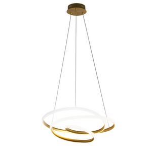 Diva - Lampada a sospensione led 80W dimmerabile - Design moderno in alluminio oro spazzolato, luce calda 3000K, anelli intrecciati d.85cm