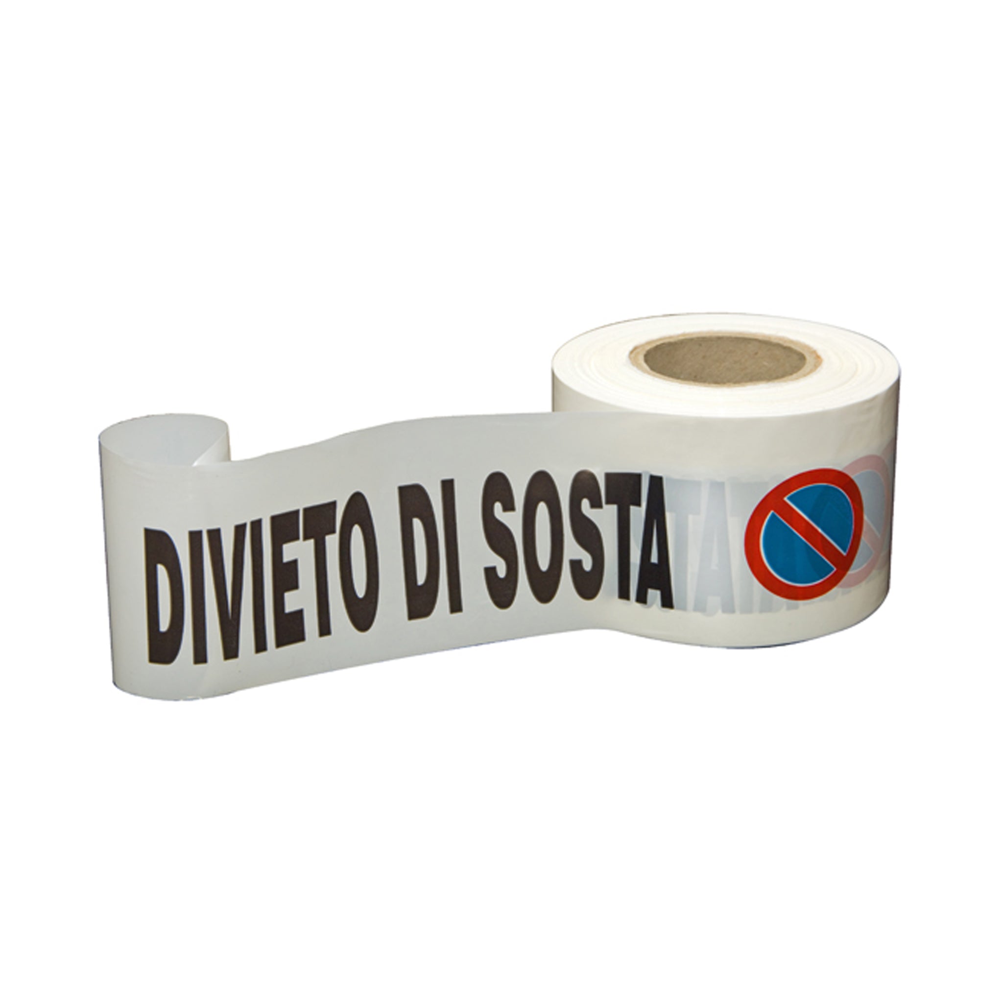 Nastro Segnaletico PE Bianco H70X200mt 30my "Divieto Di Sosta + Simbolo"