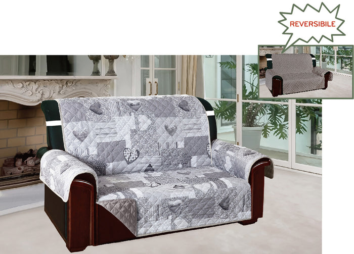Copridivano E Copripoltrona Trapuntato Reversibile Modello Kino Colore Grigio - 2 Posti - Grigio