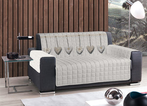 Copridivano Trapuntato Disegno Cuore Appeso - 4 Posti - Beige