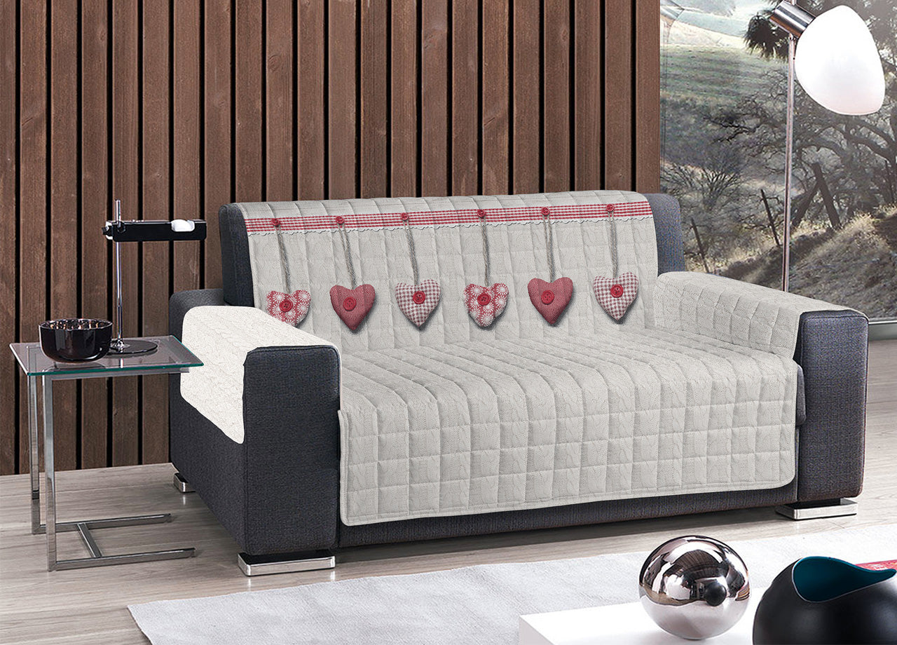 Copridivano Trapuntato Disegno Cuore Appeso - 2 Posti - Rosso