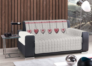 Copridivano Trapuntato Disegno Cuore Appeso - 3 Posti - Rosso