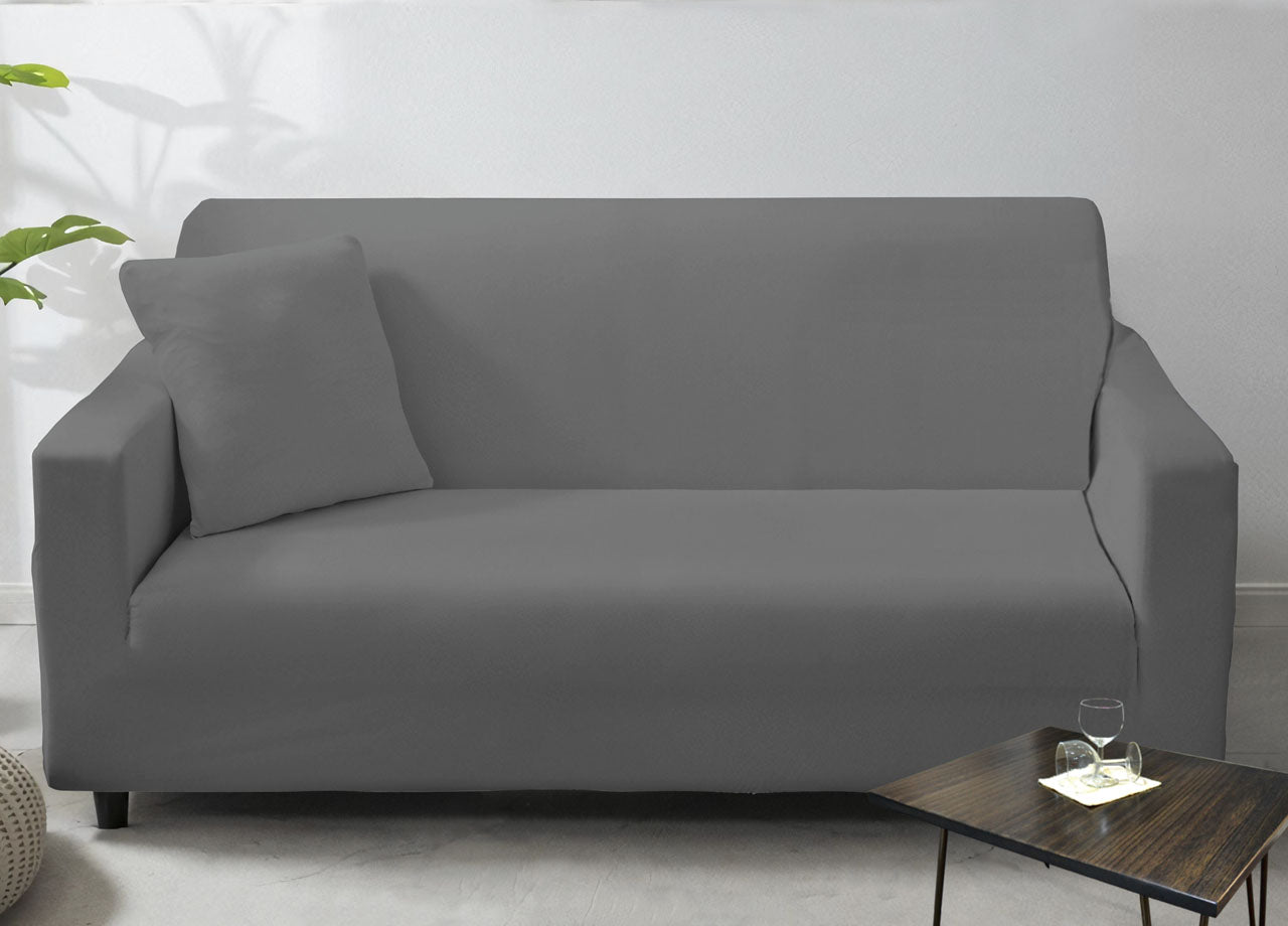 Copridivano Antimacchia Elasticizzato Penisola Componibile Tinta Unita Modello Perfetto - 3 Posti - Grigio Scuro