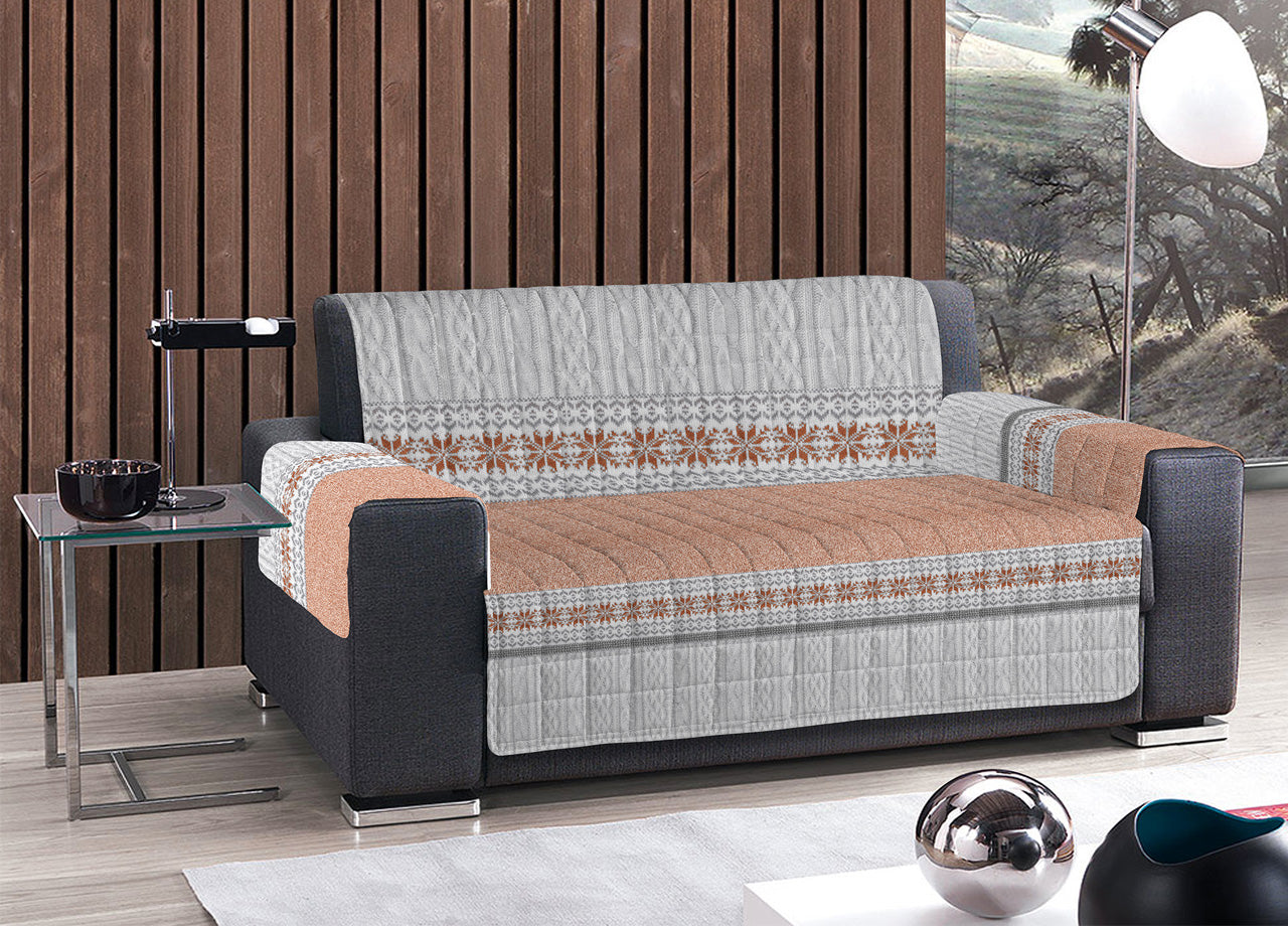 Copridivano Trapuntato Disegno Maglia - 3 Posti - Arancio