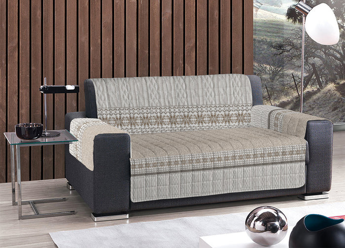 Copridivano Trapuntato Disegno Maglia - 4 Posti - Beige