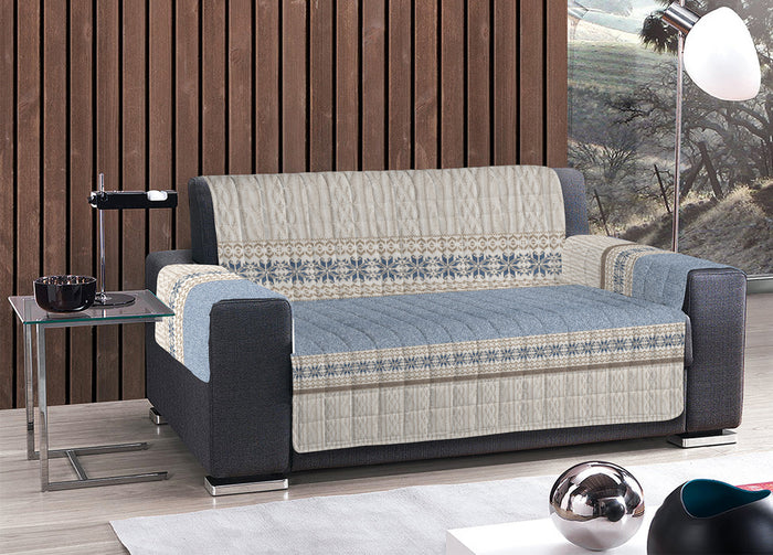 Copridivano Trapuntato Disegno Maglia - 2 Posti - Blu