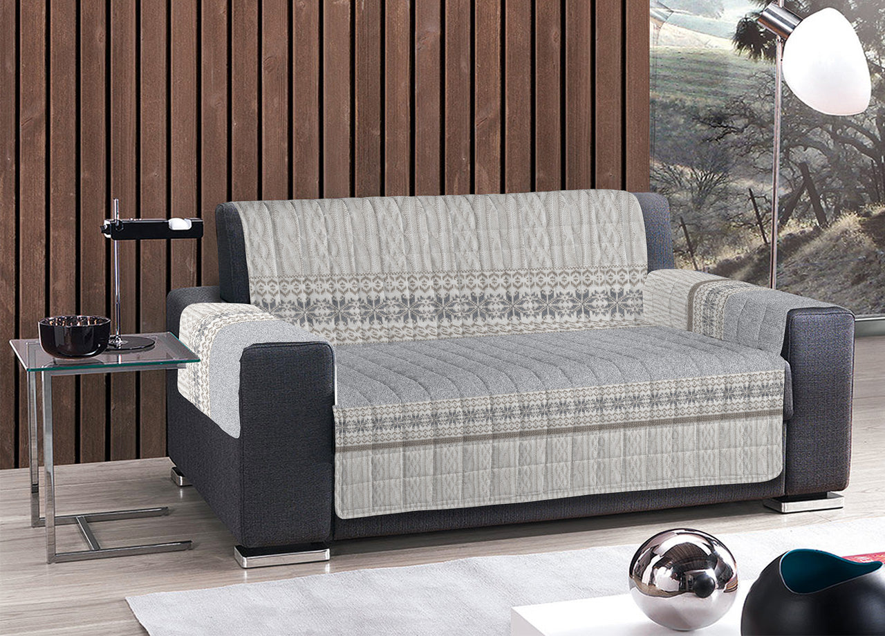 Copridivano Trapuntato Disegno Maglia - 4 Posti - Grigio