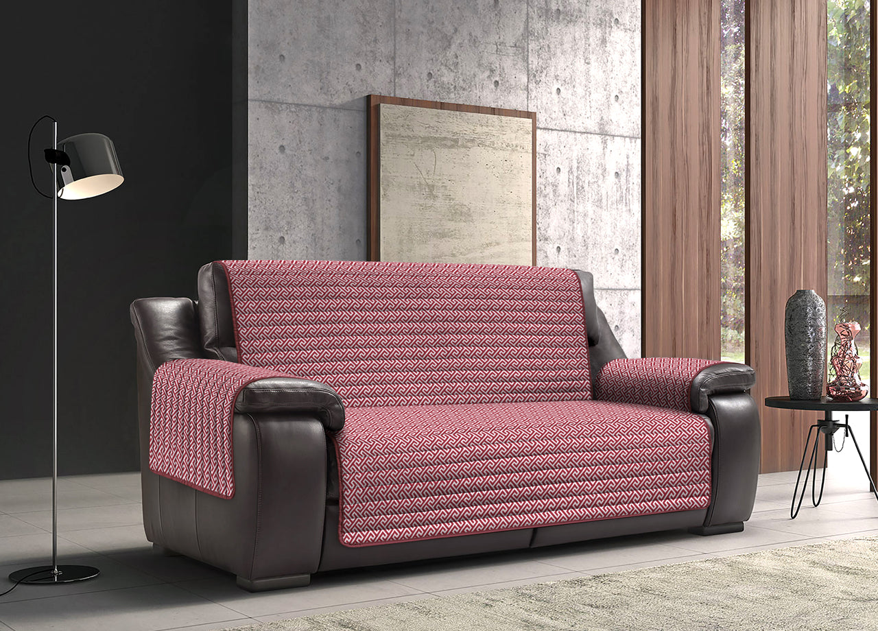 Copridivano/poltrona Imbottito Trapuntato Antimacchia Sofà Cover Impermeabile - 2 Posti - Rubino