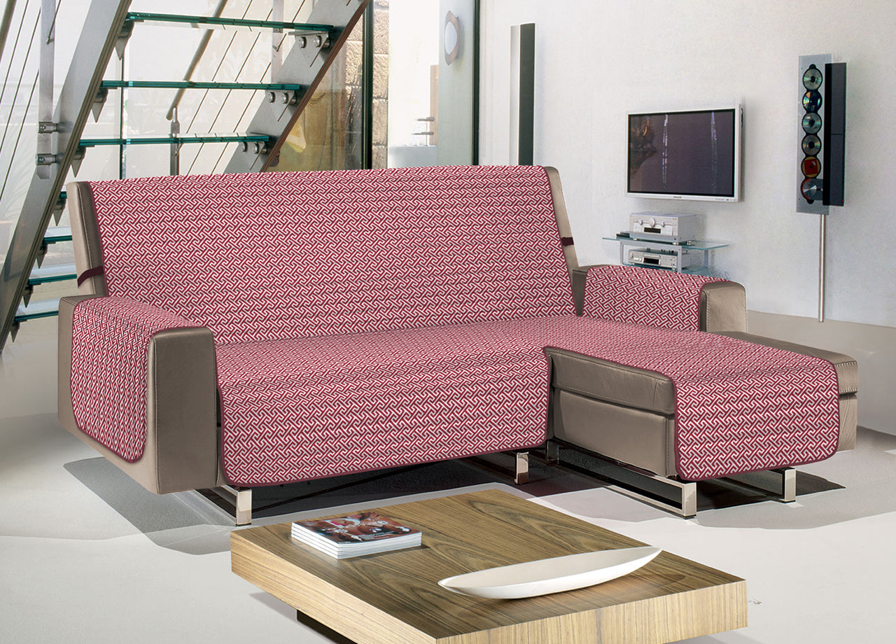Copridivano Con Penisola Sofà Cover Trapuntato Antimacchia Double Face - 290cm - Rubino