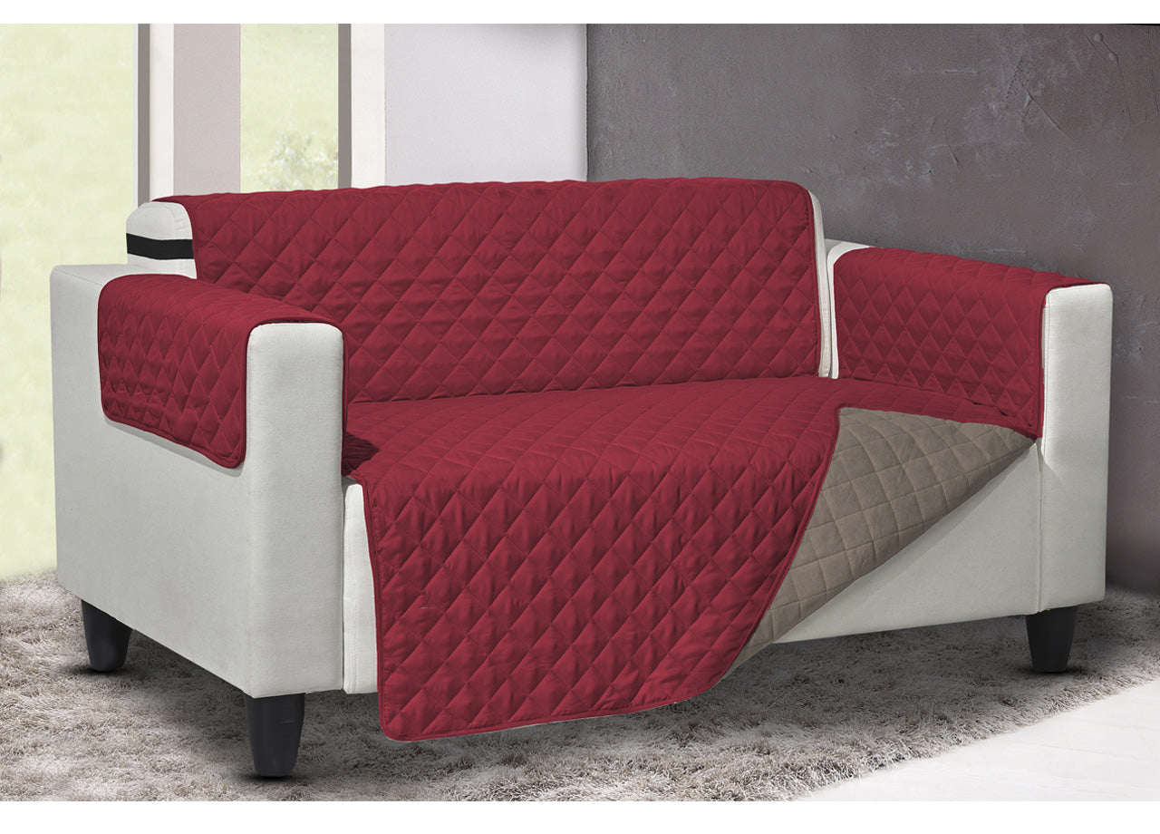 Copridivano Trapuntato Lello Antimacchia Double Face Tortora-Bordeaux - Poltrona - Tortora-Bordeaux