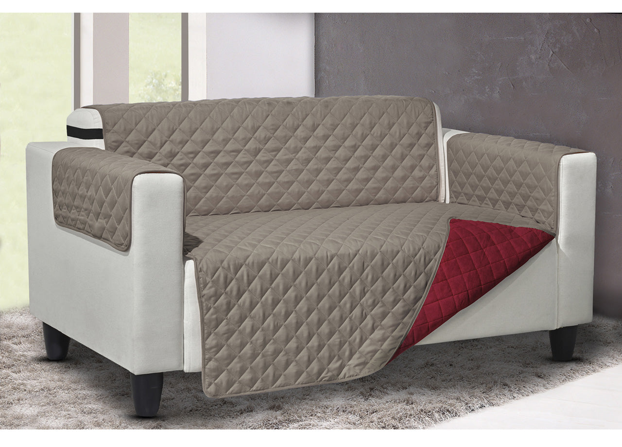 Copridivano Trapuntato Lello Antimacchia Double Face Tortora-Bordeaux - Poltrona - Tortora-Bordeaux