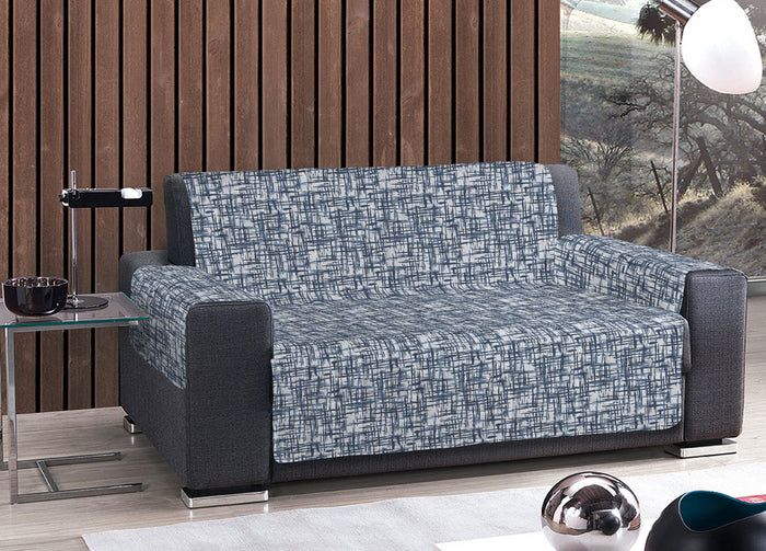 Copridivano Imbottito Trapuntato Sofà Antimacchia Made Italy Dis. Reticolo - 2 Posti - Blu