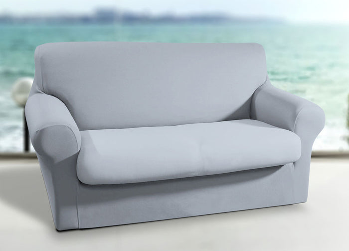 Copridivano-Copripoltrona Antimacchia Elasticizzato Tinta Unita Modello Magic - 2 Posti - Grigio