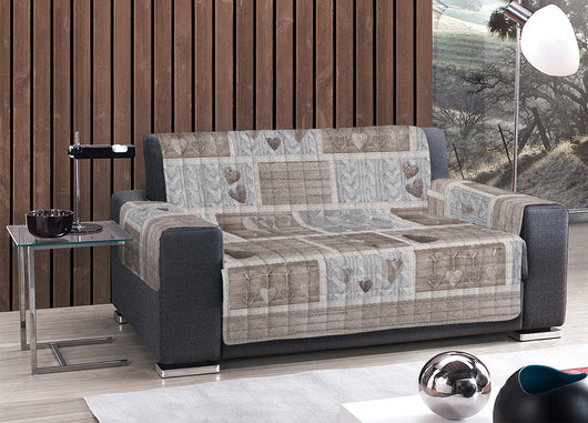 Copridivano Trapuntato Disegno Shabby Love - 4 Posti - Beige