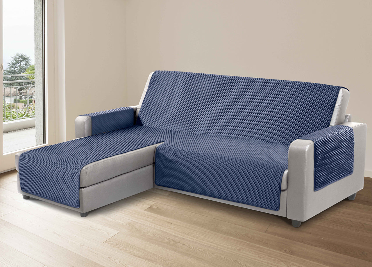Copridivano Per Divani Con Penisola Lato Destro Modello Sphere Blu - 280 cm - Blu
