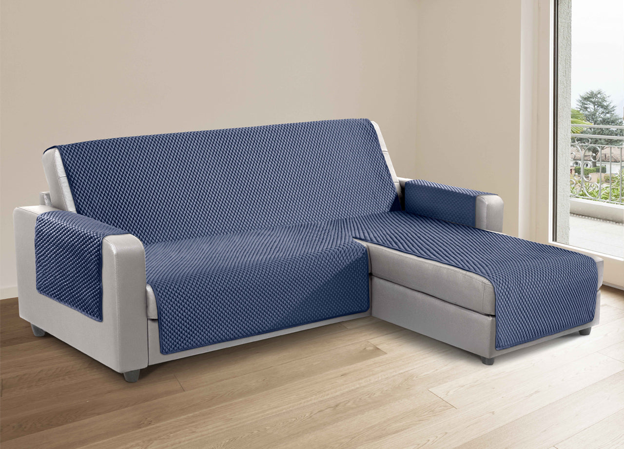Copridivano Per Divani Con Penisola Lato Sinistro Modello Sphere Blu - 240 cm - Blu