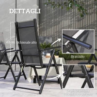 Set 4 Sedie da Giardino Pieghevoli e Traspiranti con Braccioli, in Acciaio e Poliestere, 56x69x106 cm, Grigio