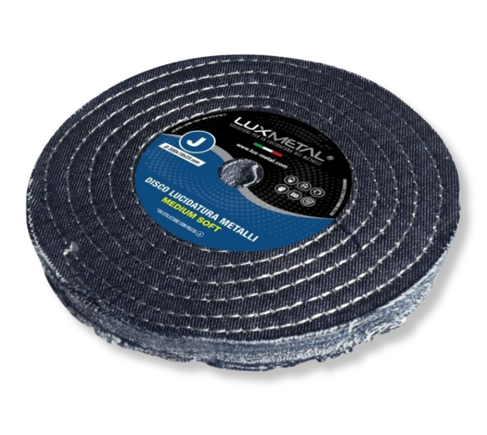 Disco Lucidatura In Cotone Jeans Medium Soft 300 mm Per Lucidare A Specchio Alluminio Acciaio Inox Cromature Metalli Ottone Rame Da Mola Lucidante