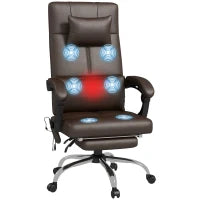 Sedia da Ufficio Massaggiante in Pelle PU ad Altezza Regolabile con Poggiapiedi e Telecomando, 66x67x115-123 cm, Marrone