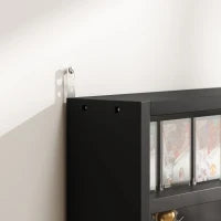 Vetrina a 5 Livelli a Muro con Ripiani Regolabili, in in Vetro e Truciolato, 80x9.5x60 cm, Nero