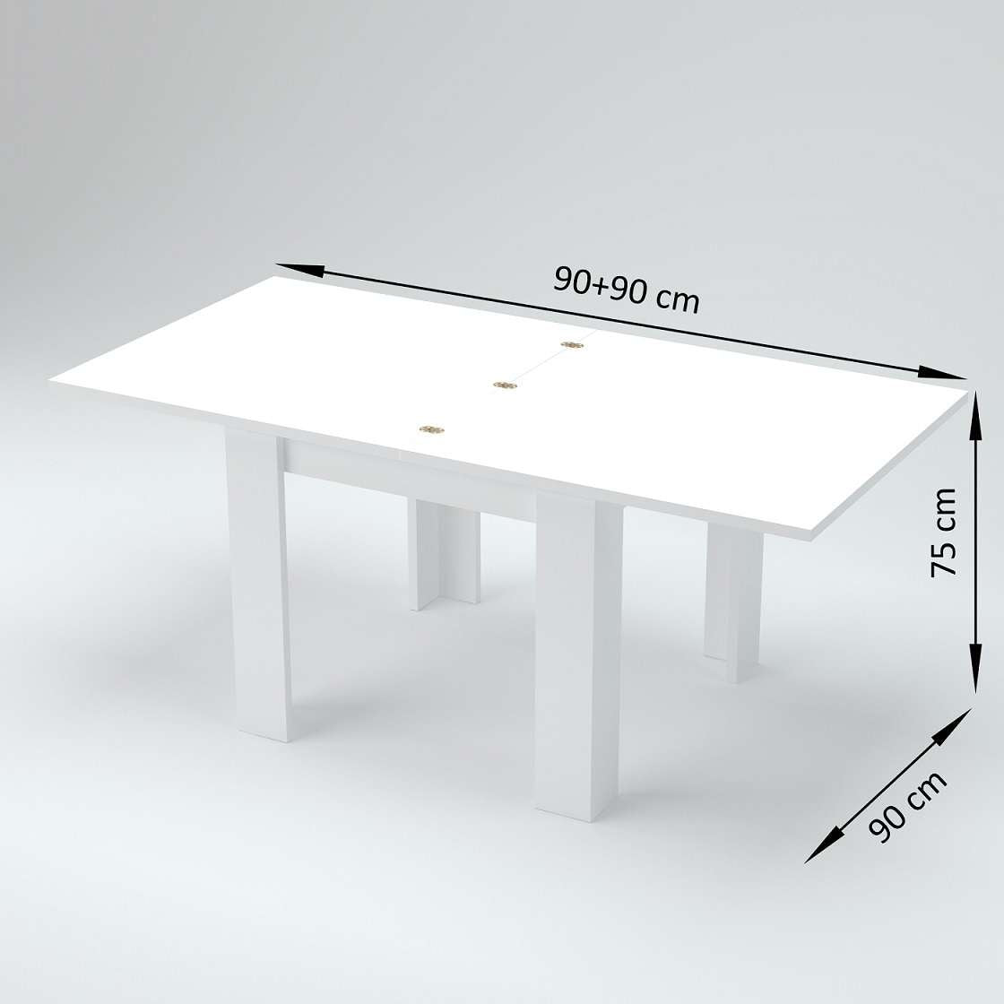 Tavolo da pranzo allungabile a libro 90x90-180cm legno bianco Jesi Liber